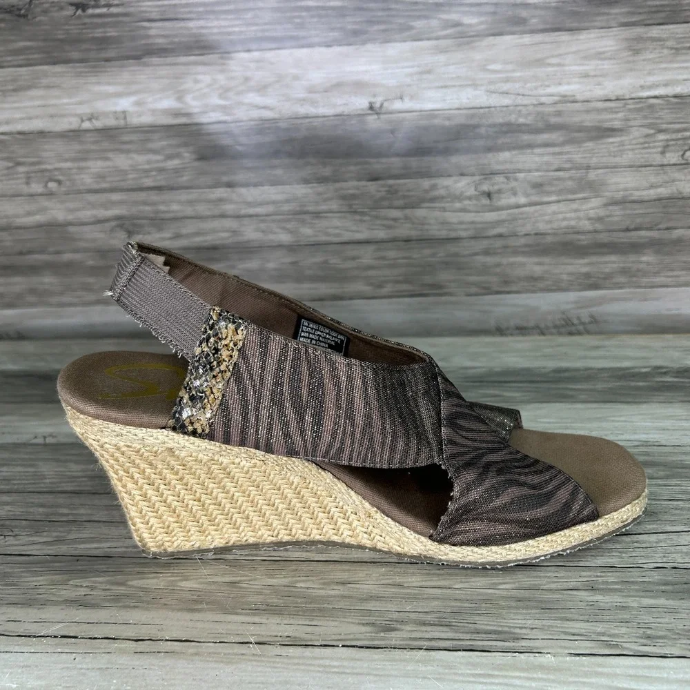 Skechers Wedge Sandals Womens 9 Espadrille Slip On Zebra Animal